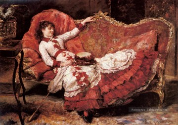  femme - Une dame élégante dans une robe rouge femme Eduardo Léon Garrido